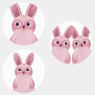 Étiquettes Petit lapin rose avec lunettes pour une fête de fi
