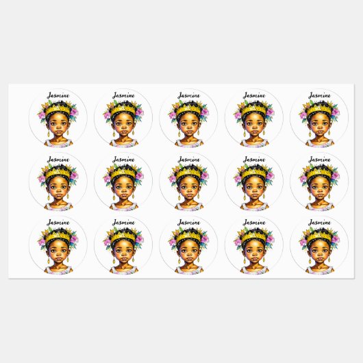 Étiquettes Petite fille personnalisée Princesse de couleur (Feuille)