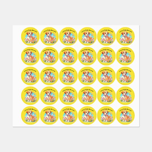 Étiquettes Petits Poches De Chiot Mignonne Grand Amour (Feuille)