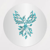 Étiquettes Phoenix bleu sarcelle s'élève sur argent (Design 2)