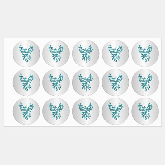Étiquettes Phoenix bleu sarcelle s'élève sur argent (Feuille)