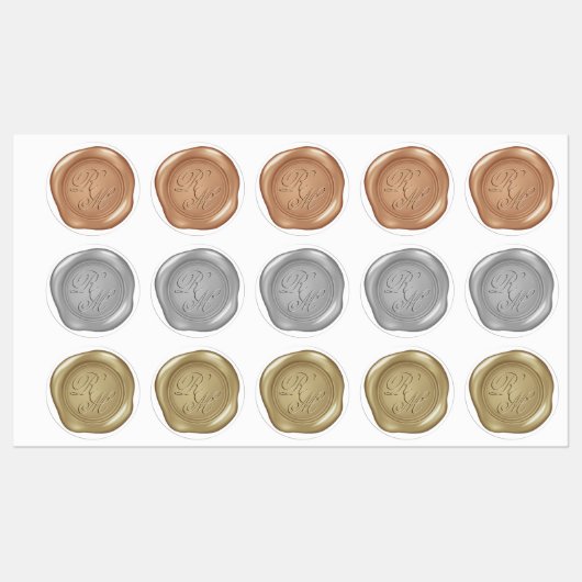 Étiquettes Phoques Monogrammes de cire Faux en 3 couleurs (Feuille)