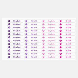 Étiquettes Pink Paw Print Personalized Kids Name Labels