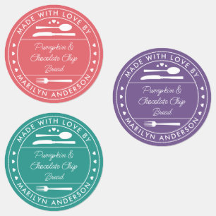 Étiquettes Pink Purple Turquoise Fabriqué Avec Amour Alimenta