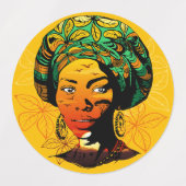 Étiquettes Portrait féminin africain avec coucher de soleil (Design 1)