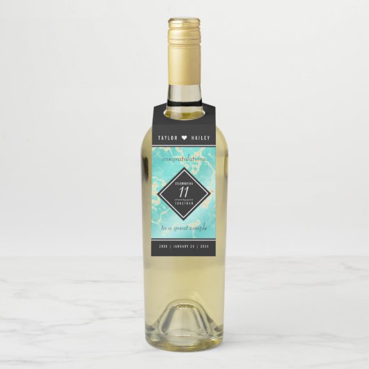 Étiquettes Pour Bouteilles 11ème anniversaire de Mariage turquoise (Sur bouteille)