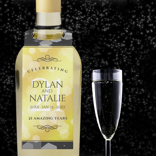 Étiquettes Pour Bouteilles 21ème anniversaire de Mariage en laiton