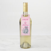 Étiquettes Pour Bouteilles 50 & Fabulous Chat, rose et gris, 50e anniversaire (Sur bouteille)