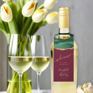 Étiquettes Pour Bouteilles Agate Émeraude Vert Or Bourgogne Mariage Bienvenue