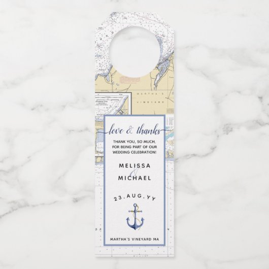 Étiquettes Pour Bouteilles Amour daté Merci avec note personnalisée + Ancre (Devant)