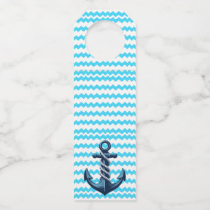 Étiquettes Pour Bouteilles Ancrage bleu avec vagues bleues