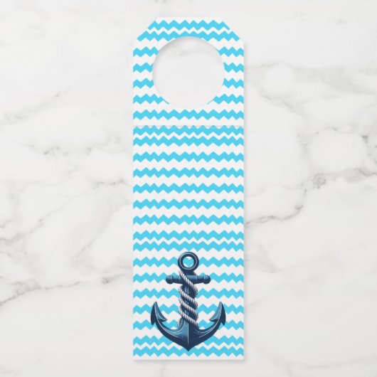Étiquettes Pour Bouteilles Ancre bleue avec des vagues bleues (Devant)