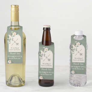 Étiquettes Pour Bouteilles Aquarelle Blanc & Vert Floral Vintage Mariage