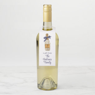 Étiquettes Pour Bouteilles Aquarelle Champagne de France avec bow de marine