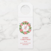Étiquettes Pour Bouteilles Aquarelle Chinoiserie Wreath Monogramme Noël (Devant)