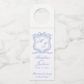 Étiquettes Pour Bouteilles Aquarelle Designer Blue Monogram Crest (Devant)