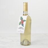 Étiquettes Pour Bouteilles Aquarelle Holly Feuille Noël (Incliné)