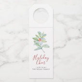 Étiquettes Pour Bouteilles Aquarelle Noël Holly & Berries (Devant)