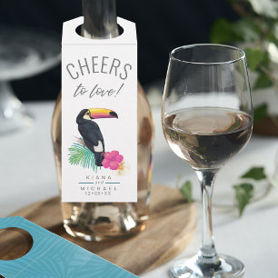 Étiquettes Pour Bouteilles Aquarelle Tropical Santé à l'amour Sarcelle ID577