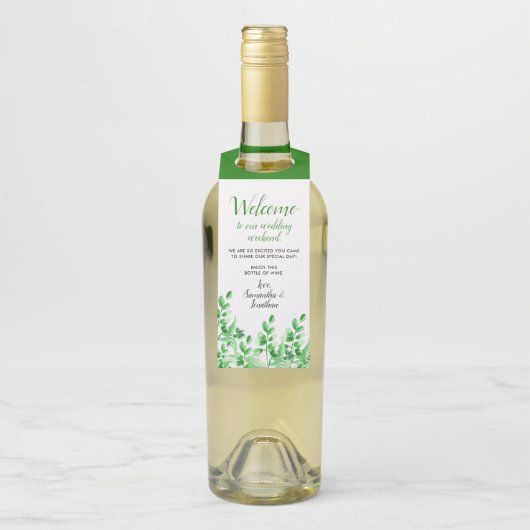 Étiquettes Pour Bouteilles Aquarelle Verdure Bienvenue à notre mariage (Sur bouteille)