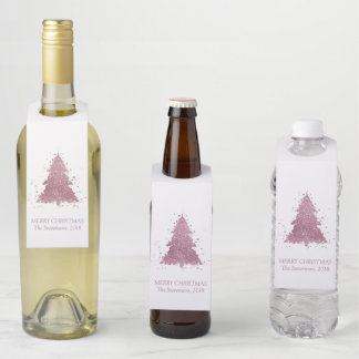 Étiquettes Pour Bouteilles Arbre de Noël élégant | Dusty Mauve Rose Personnal