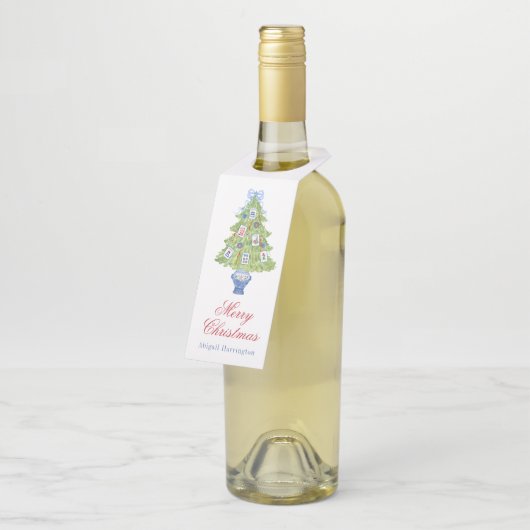 Étiquettes Pour Bouteilles Arbre de Noël Mahjong aquarelle (Incliné)