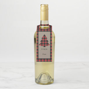 Étiquettes Pour Bouteilles Arbre de Noël Plaid Buffalo Rouge