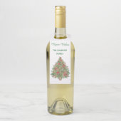 Étiquettes Pour Bouteilles Arbre de Noël rustique aquarelle (Sur bouteille)