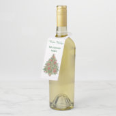Étiquettes Pour Bouteilles Arbre de Noël rustique aquarelle (Incliné)