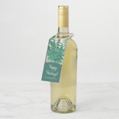 Étiquettes Pour Bouteilles Arbres de pin aquarelle rustiques Joyeuses Fêtes (Incliné)