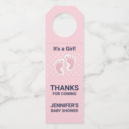 Étiquettes Pour Bouteilles Bébé rose mignon Empreintes C'est une fille (Devant)