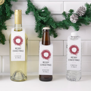 Étiquettes Pour Bouteilles Berry Wreath moderne Joyeux Noël Nom