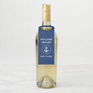 Étiquettes Pour Bouteilles Bienvenue à bord Nom du bateau Marine Blue