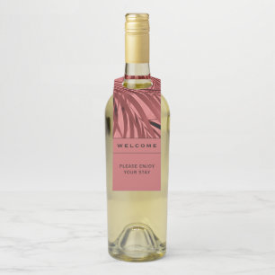 Étiquettes Pour Bouteilles Bienvenue    Feuilles de paume rose   Location vac