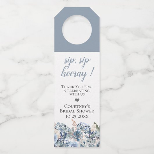 Étiquettes Pour Bouteilles Bleu Dusty Golden Botanique (Devant)