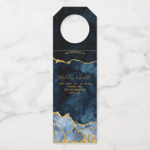 Étiquettes Pour Bouteilles Bleu Nuit Or Marbre Agate Mariage Remerciements (Dos)