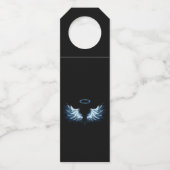 Étiquettes Pour Bouteilles Blue Glowing Angel Wings on black background (Dos)