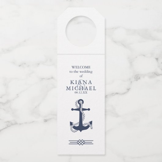 Étiquettes Pour Bouteilles Blue Wave Ancre Mariage Navy/Wht ID836 (Devant)