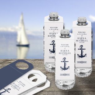 Étiquettes Pour Bouteilles Blue Wave Ancre Mariage Navy/Wht ID836