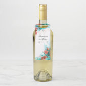 Étiquettes Pour Bouteilles Bouteille de Mariage floral tropicale turquoise et (Sur bouteille)
