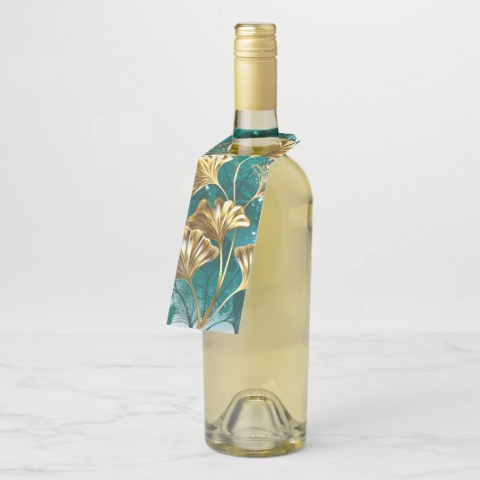 Étiquettes Pour Bouteilles Branche avec Feuilles d'or Ginko Biloba (Incliné)
