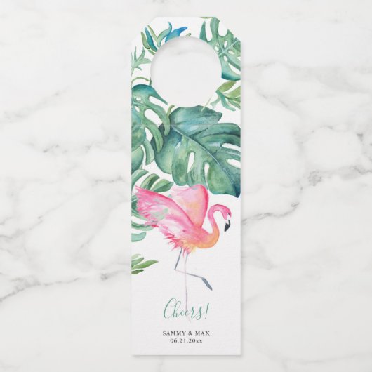 Étiquettes Pour Bouteilles Cadeaux de vin flamant rose tropical (Devant)