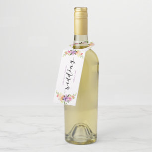Étiquettes Pour Bouteilles Cadre de fleurs colorées Mariage Typographie