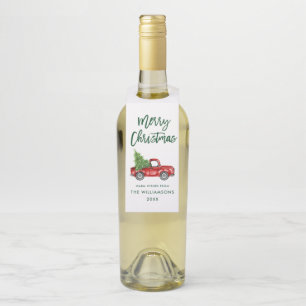 Étiquettes Pour Bouteilles Camionnette de Noël vintage écriture pinceau vert
