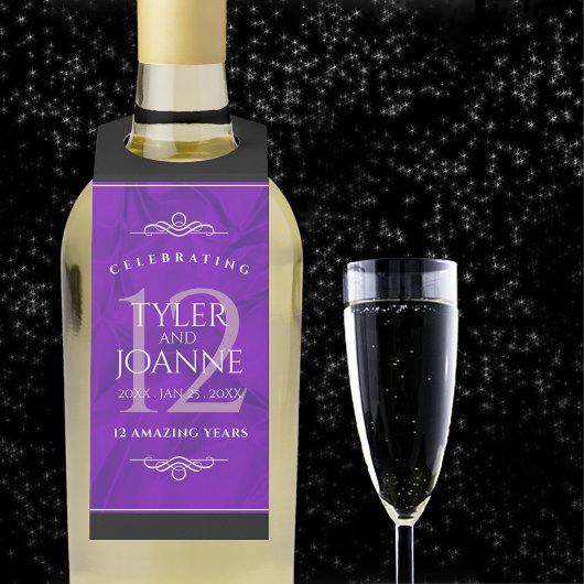Étiquettes Pour Bouteilles Célébration élégante du 12e anniversaire de mariag