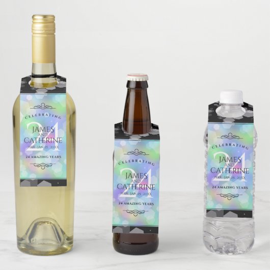 Étiquettes Pour Bouteilles Célébration élégante du 24e anniversaire de mariag (En situation)