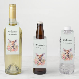 Étiquettes Pour Bouteilles Cerf mignon entouré de roses