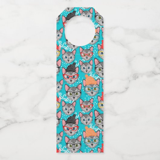 Étiquettes Pour Bouteilles Chat chapeauté  (Devant)