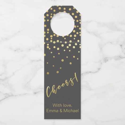 Étiquettes Pour Bouteilles Cheveux - Gold Script & Confetti (Devant)