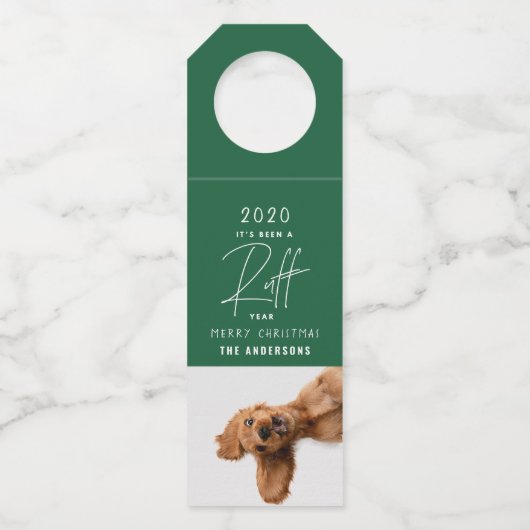 Étiquettes Pour Bouteilles Chien de Noël drôle ruff année dans la carte d'exa (Devant)